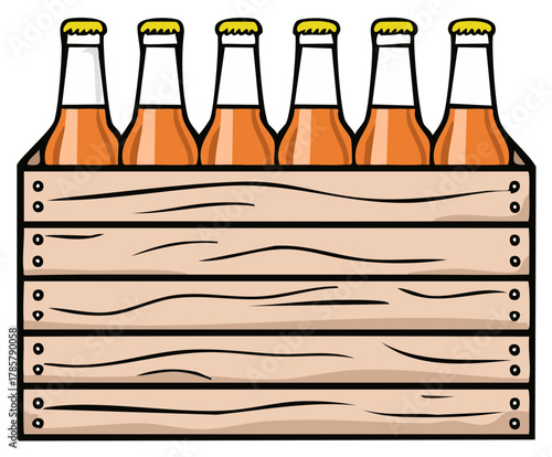 Six Pack of Beverages in a Wooden Crate Ready to Drink and Party
