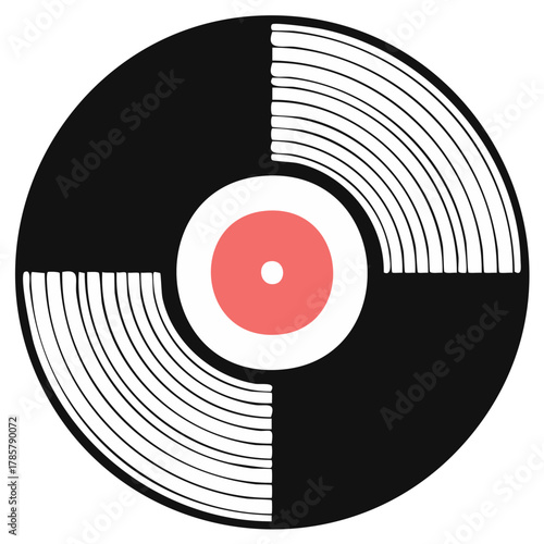 Vinyl Record Grooves and Label Illustration, Retro Music Player Vector Graphic