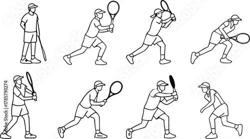 Dynamic tennis players captured in action, showcasing powerful swings and athletic movement for sports design and concept generation