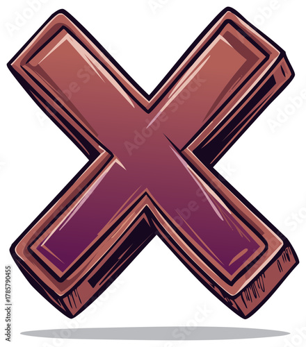 Stylized x letter in maroon color with bold outlines and shading effect