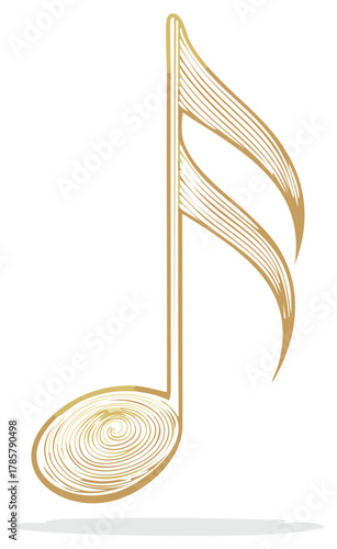 Elegant Golden Music Note Illustration, Graceful Symbol of Melody, Musicality and Harmony