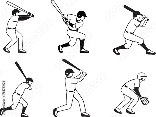 Dynamic baseball player poses capturing the thrill of the game, perfect for sports promotions and athletic branding