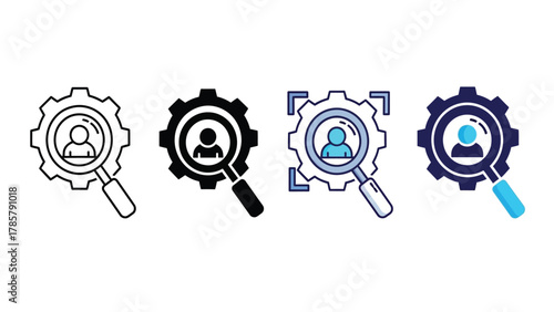 Recruitment Process Search Icon Set. Human Resource Management System Optimization Vector Illustration.