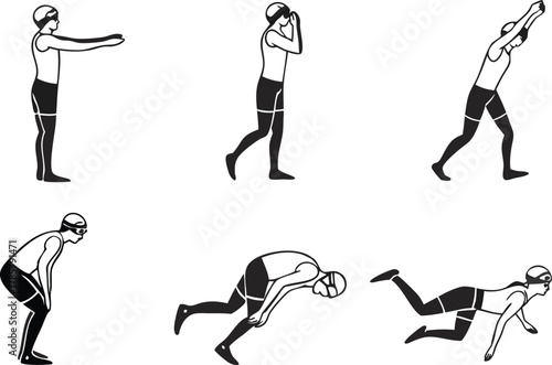 Dynamic figure demonstrates athletic agility and movement, showcasing a sequence of energetic actions for sports training and fitness concepts