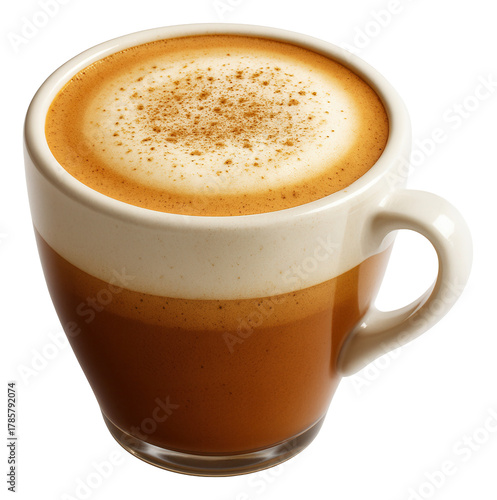 Espresso cup of cardamom cortado with a smooth layer of microfoam and a dusting of cardamom powder