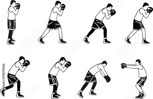 Dynamic boxer training sequence showcasing powerful stances, jabs, and defensive moves for ultimate combat readiness and athletic prowess