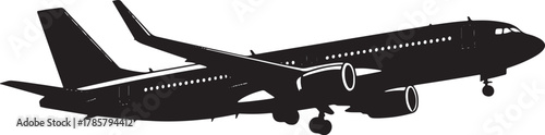 Realistic 3D Rendering of Black Commercial Jet — Modern Passenger Aircraft Side Profile on Plain Background
