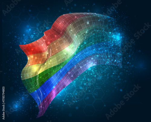 Rainbow,vector 3d flag virtual triangular polygons on a color background