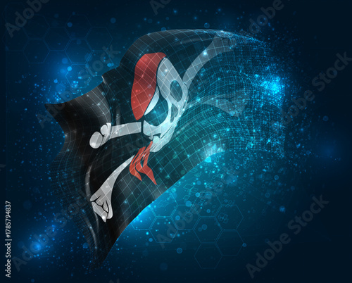 Pirate, vector 3d flag virtual triangular polygons on a color background