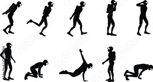 Dynamic human figure silhouette sequence capturing diverse athletic movements, a modern visual representation of action and agility.