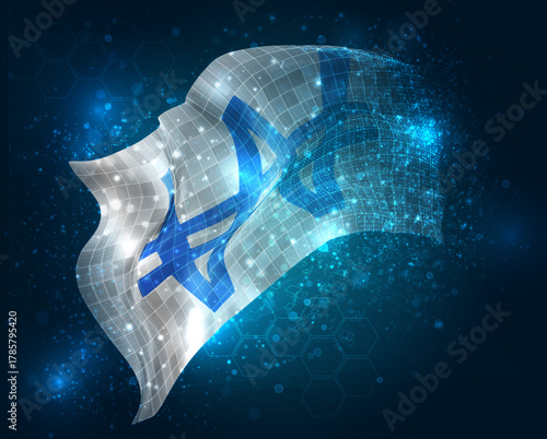 Won, vector 3d flag virtual triangular polygons on a color background