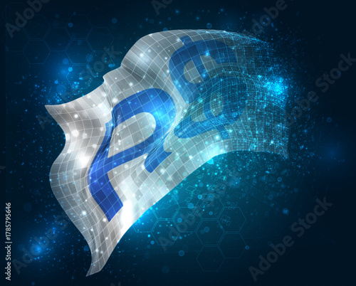 Real, vector 3d flag virtual triangular polygons on a color background