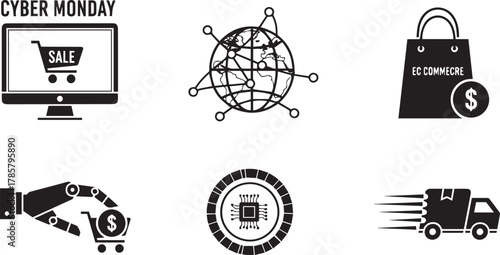 Cyber Monday Icons Set - Shopping, Technology, Commerce