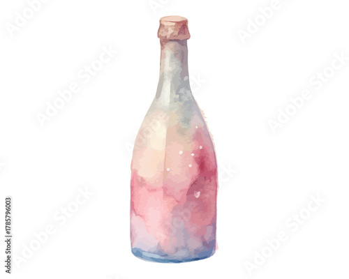 Watercolor Sparkling wine bottle vector illustration isolated on white background