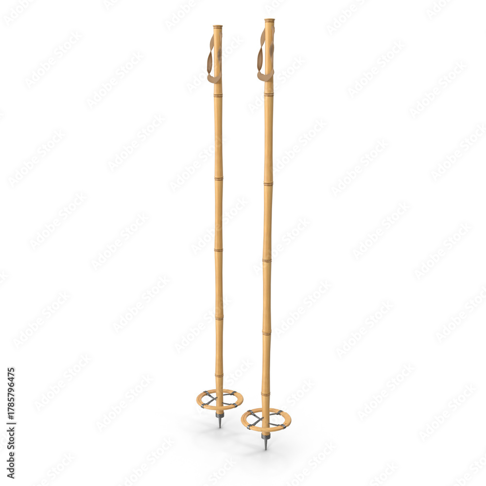 Fototapeta premium Old Wooden Ski Poles for Snow and Mountain Travel Equipment