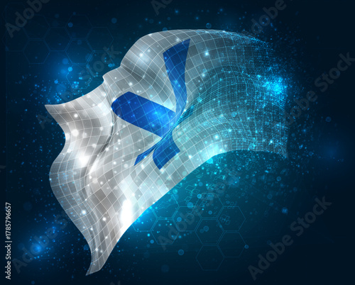 Yuan, vector 3d flag virtual triangular polygons on a color background