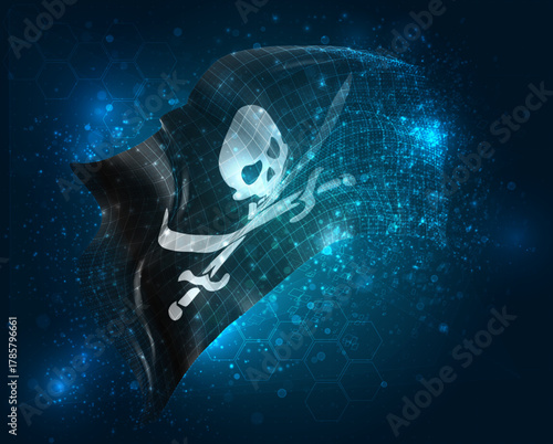 Pirate, vector 3d flag virtual triangular polygons on a color background