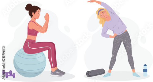 Flat Design Workout Fitness Illustration: Sport, Health, Exercise, Gym