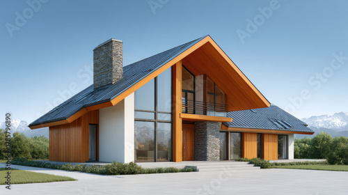 Modern mountain house with wood siding and large windows