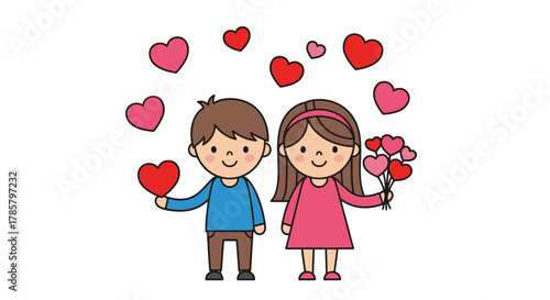 Adorable children sharing love and joy with heart-shaped gifts for valentine's celebration