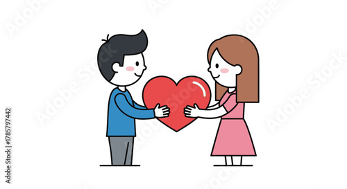 Couple Sharing a Heart: A Cartoon Illustration of Love and Affection for Valentine's