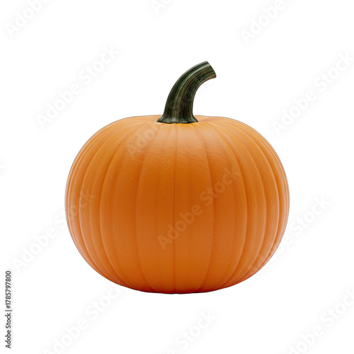 A Ripe Orange Pumpkin with a Green Stem Rests on a Transparent Background