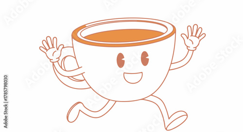 Happy running coffee cup character mascot vector graphic isolated on white background