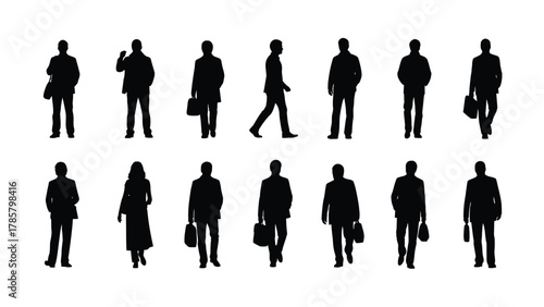 Business People Silhouettes Set. Vector Illustration of Men and Woman Walking and Standing