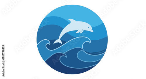 Dynamic white dolphin leaping joyfully through vibrant blue ocean waves, capturing freedom and marine life wonder.