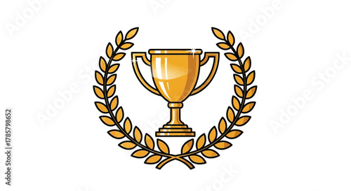 Golden trophy cup with laurel wreath signifies achievement, success, and victory, perfect for awards, competitions, and celebrating winners