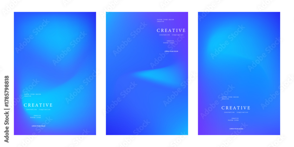Fototapeta premium Collection of creative abstract poster templates with smooth blue gradient backgrounds. Modern minimalist design, perfect for branding, flyer, presentation, cover, wallpaper
