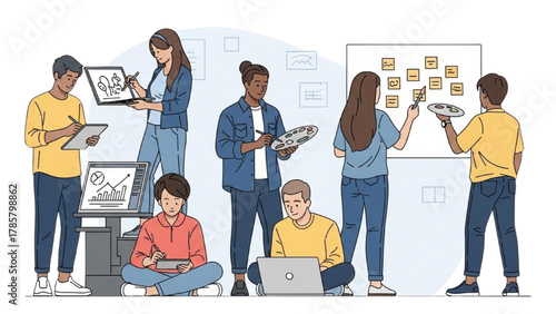 Creative Team Collaborating Designing and Planning a Project Together