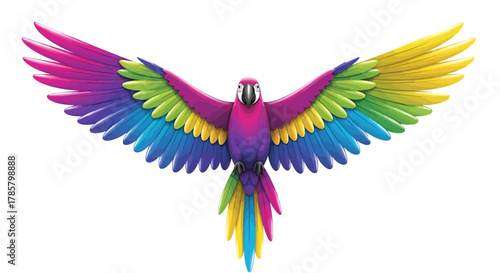 Vibrant and colorful macaw parrot with outstretched wings ready for flight, perfect for tropical designs and exotic themes