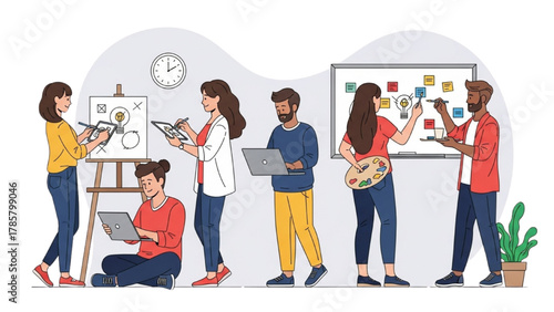 Creative Team Collaborating on Design Projects with Diverse Skills and Ideas