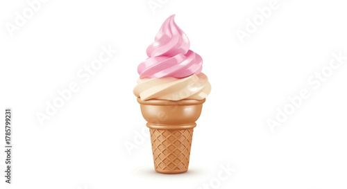 Indulge in sweet summer bliss with this delicious pink and vanilla ice cream cone - perfect for lifestyle blogs, dessert ads, and fun food promotions