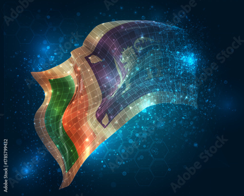 Sri Lanka, vector 3d flag virtual triangular polygons on a color background