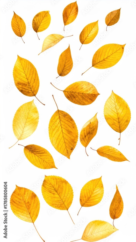 Obraz premium Golden fall leaves isolated on a white background