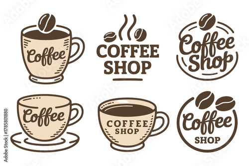 Set of coffee shop logos vintage style vector design elements perfect for branding and cafe decoration