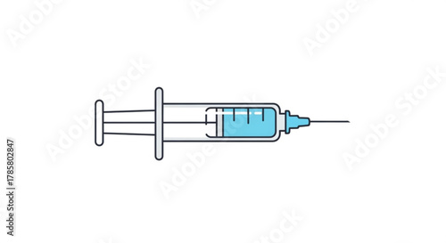 Illustration of a syringe with blue liquid inside, , representing vaccination, medicine, and healthcare concepts