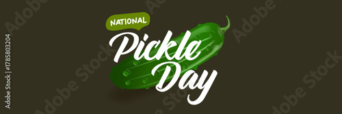 National Pickle day horizontal banner design template with text and pickled cucumbers isolated on grey geometric pattern background. Pickle day flyer. 14 november national day of pickled cucumber