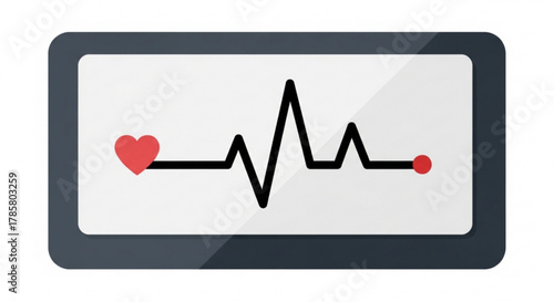 Heartbeat monitor display with heart symbol and pulse line, representing health, medicine, and vital signs