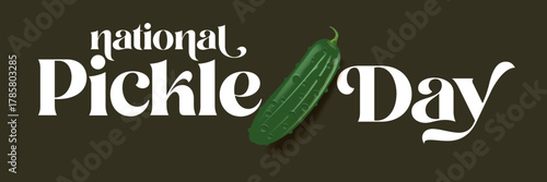 National Pickle day horizontal banner design template with text and pickled cucumbers isolated on grey geometric pattern background. Pickle day flyer. 14 november national day of pickled cucumber