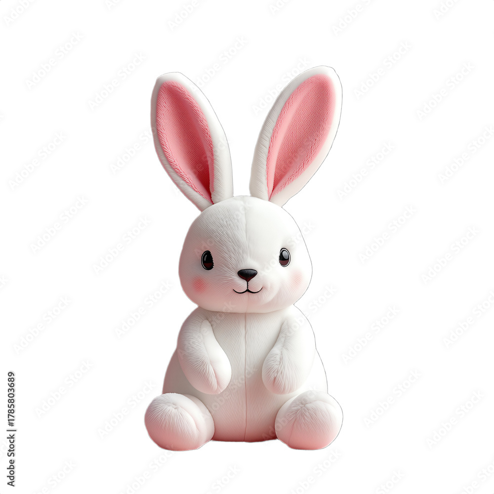 Fototapeta premium Cute white plush bunny with pink ears and blushed cheeks