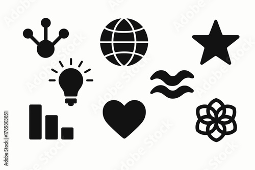 Abstract icon set featuring symbols of connectivity and innovation
