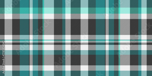 Classic plaid pattern in cool teal, white, and gray tones. Versatile background for textiles, digital art,  design projects. Timeless  modern aesthetic.