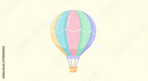 Colorful hot air balloon pastel balloon with basket for travel and adventure romantic flight in the sky fun and whimsical design