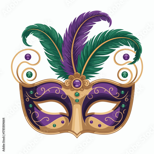 Isolated Venetian carnival mask on a white background, suggesting mystery and a gold masquerade party decoration