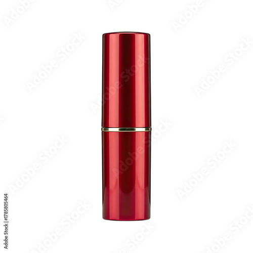 A Red Lipstick Tube With Gold Accent Isolated On A Transparent Background Displaying A Polished Cylindrical Shape And Reflective Surface Under Soft Studio Lighting