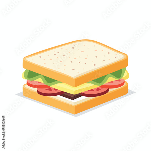 A delicious sandwich with fresh vegetables and cheese on toasted bread, presented on a clean white surface from a straightforward viewpoint.