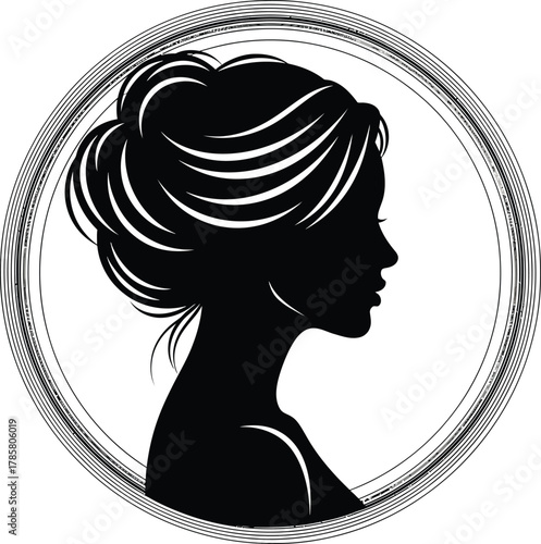 Woman silhouette with elegant updo hairstyle for beauty salon logo design eps